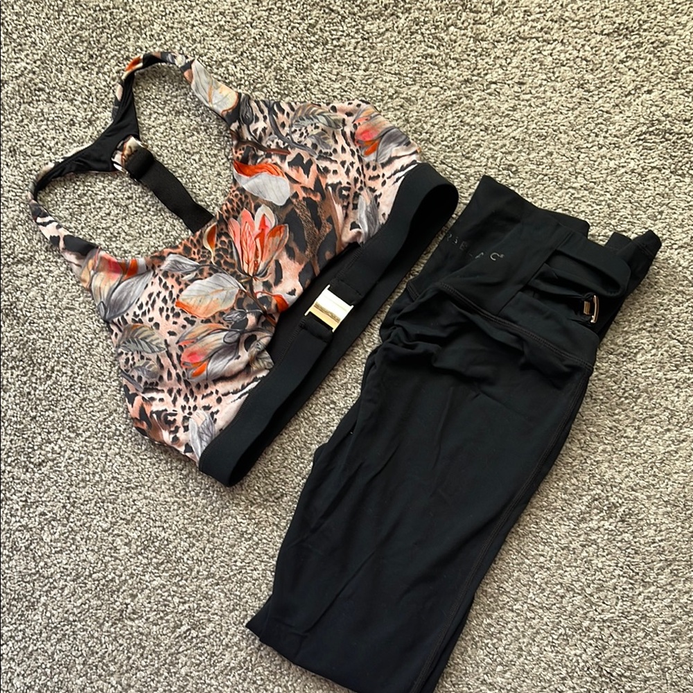 NoireBlanc set of Leggings with Floral Animal Print Sports Bra- Worn only once